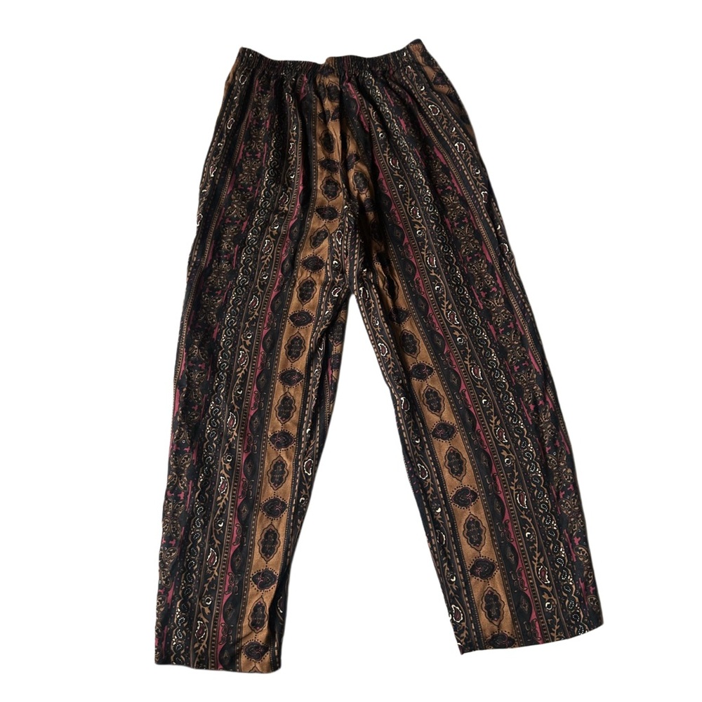Vintage Justin B. Jones NY Rayon Tapestry Print Bohemian Pants with Pockets | L - Picture 2 of 7